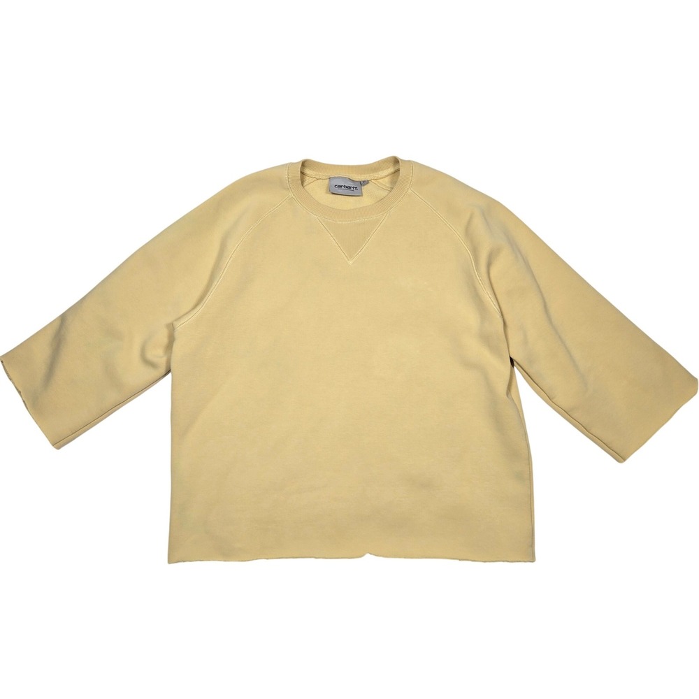 Carhartt WIP Chase Sweatshirt Yellow Cropped Raw Hem 3 4 Sleeve Thrashed XS